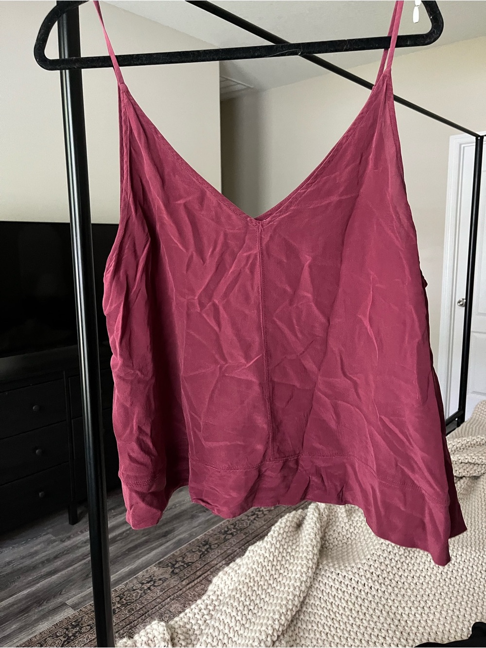 Free People Satin V-Neck Cami in Deep Berry